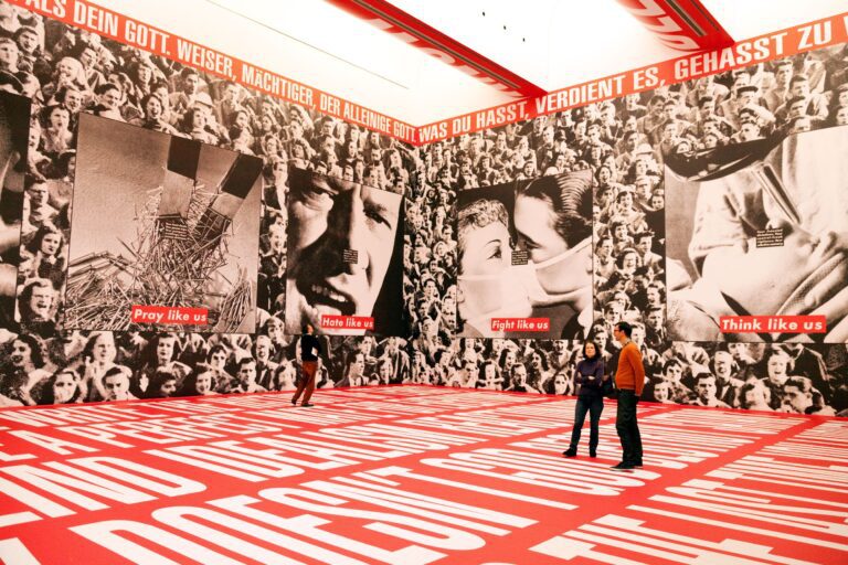 Visitors looking at “Untitled” by Barbara Kruger in the Ludwig Museum of Modern Art, Cologne Germany. Imagedoc / Alamy Stock Photo