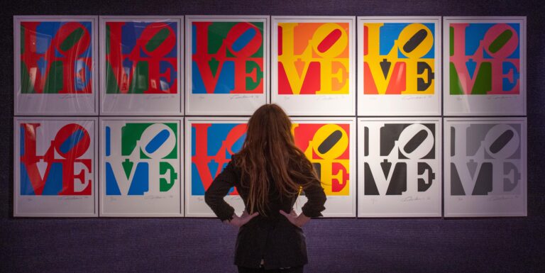 Robert Indiana (1928-2018), The Book of Love, complete set of 12 screenprints and 12 poems.Credit: Malcolm Park/Alamy Live News