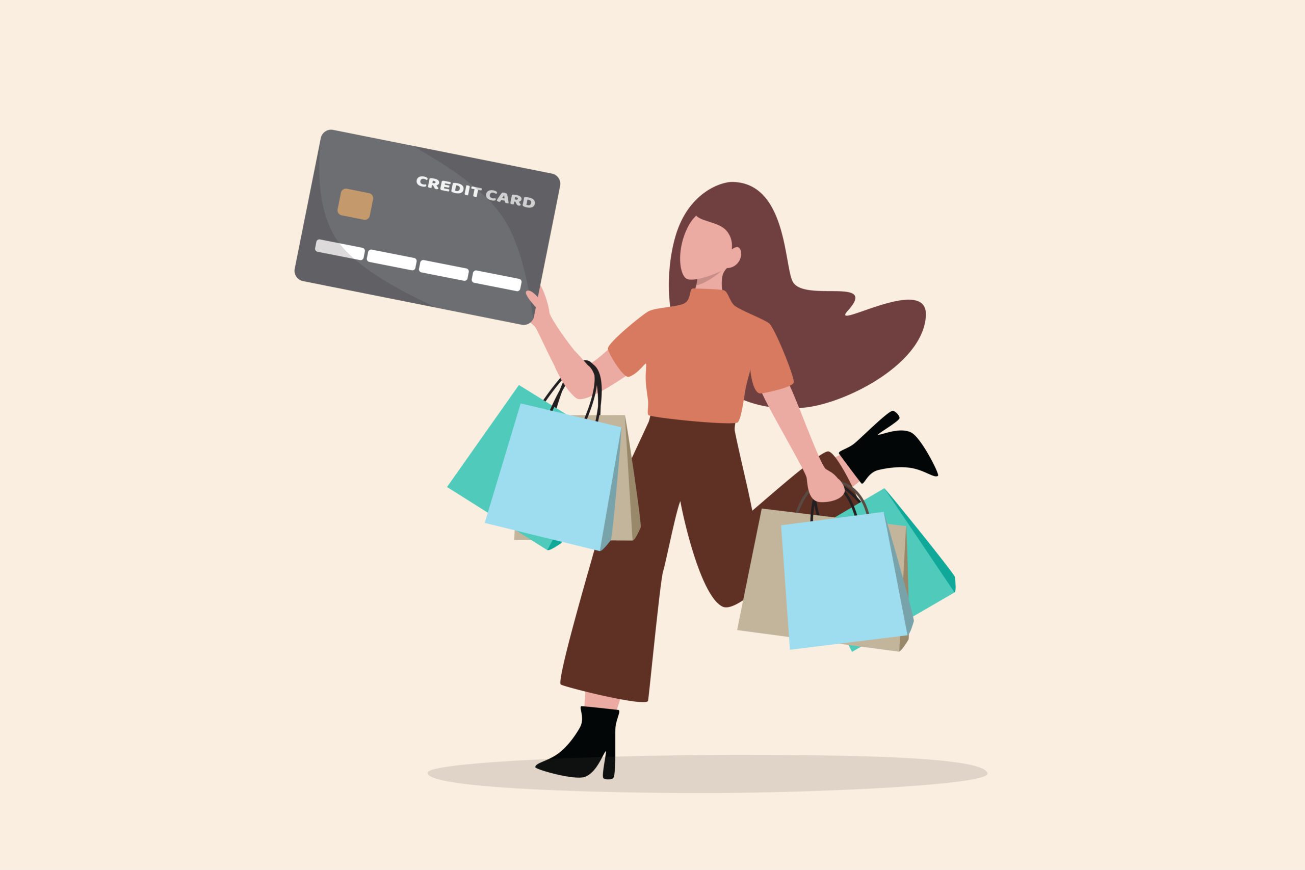 Woman shopping, overspending on a credit card